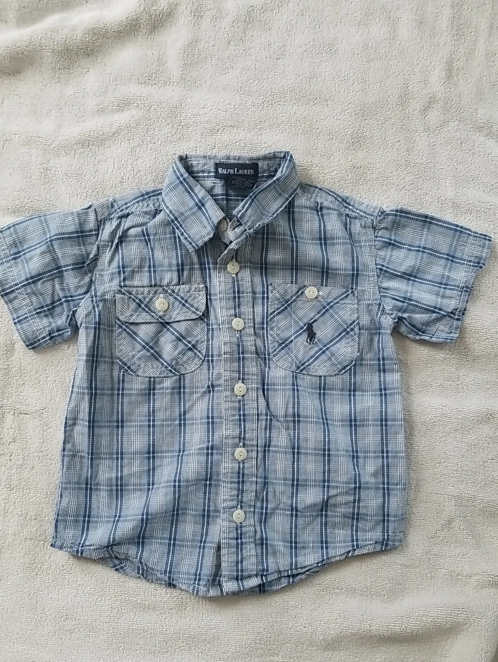 Ralph Lauren Light and Mid Blue Plaid Short-Sleeve Button Shirt - Kids